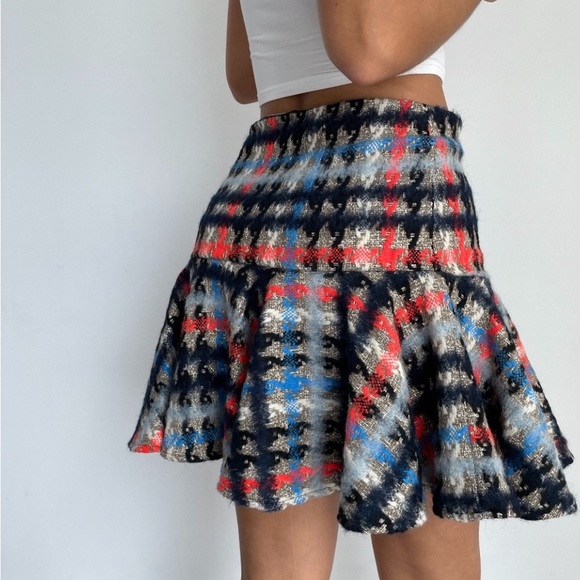 Milly Plaid Alpaca Blend Metallic Ruffle Mini Skirt size 6 - Picture 2 of 7